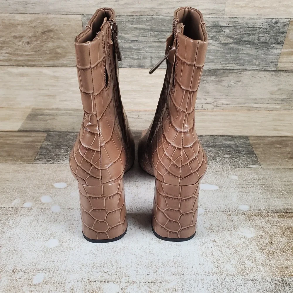 Sam Edelman Codie Womens Ankle Boots Sz 5 M Cedarwood‎ Croc Side Zip Block Heel